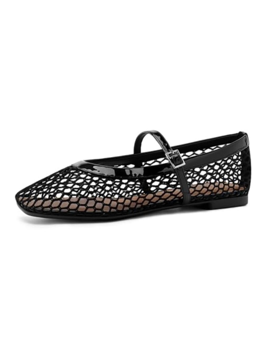 Mesh Ballet Flats Square Toe Buckle Strap Casual Women's Shoes
